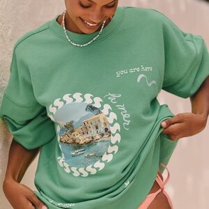 Celandine Green Graphic Crewneck Sweatshirt - You Are Here Print